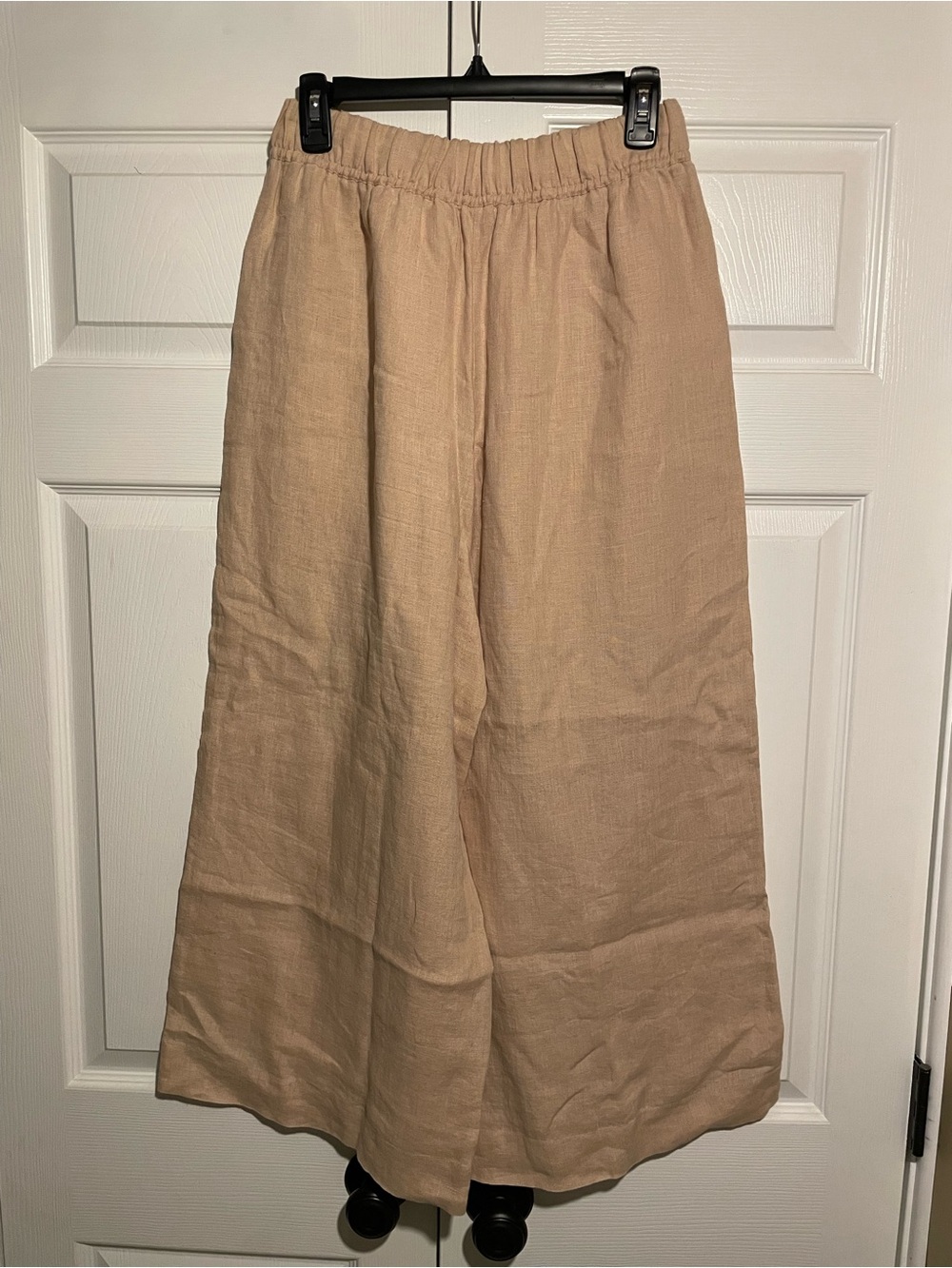 Wide Leg Linen-Blend Pants in Light Beige